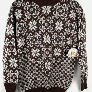 NWT Vtg American Pride Brown White Snowflake Fair Isle Sweater Womens L Pullover